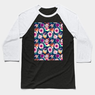 Halftone floral blue navy background Baseball T-Shirt